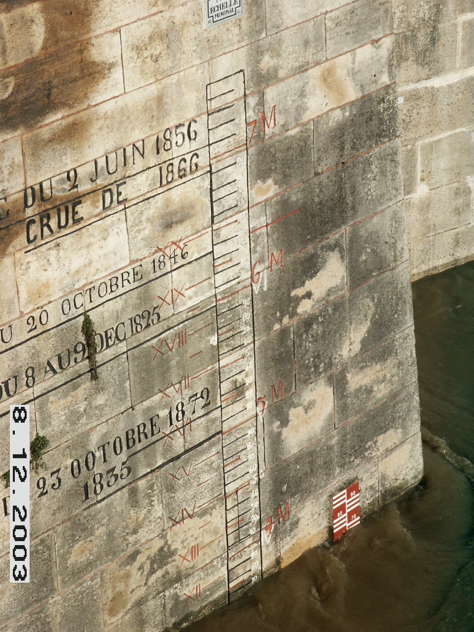 Niveau atteint par la crue le 08 décembre 2003 à l'échelle du Pont George V à Orléans
